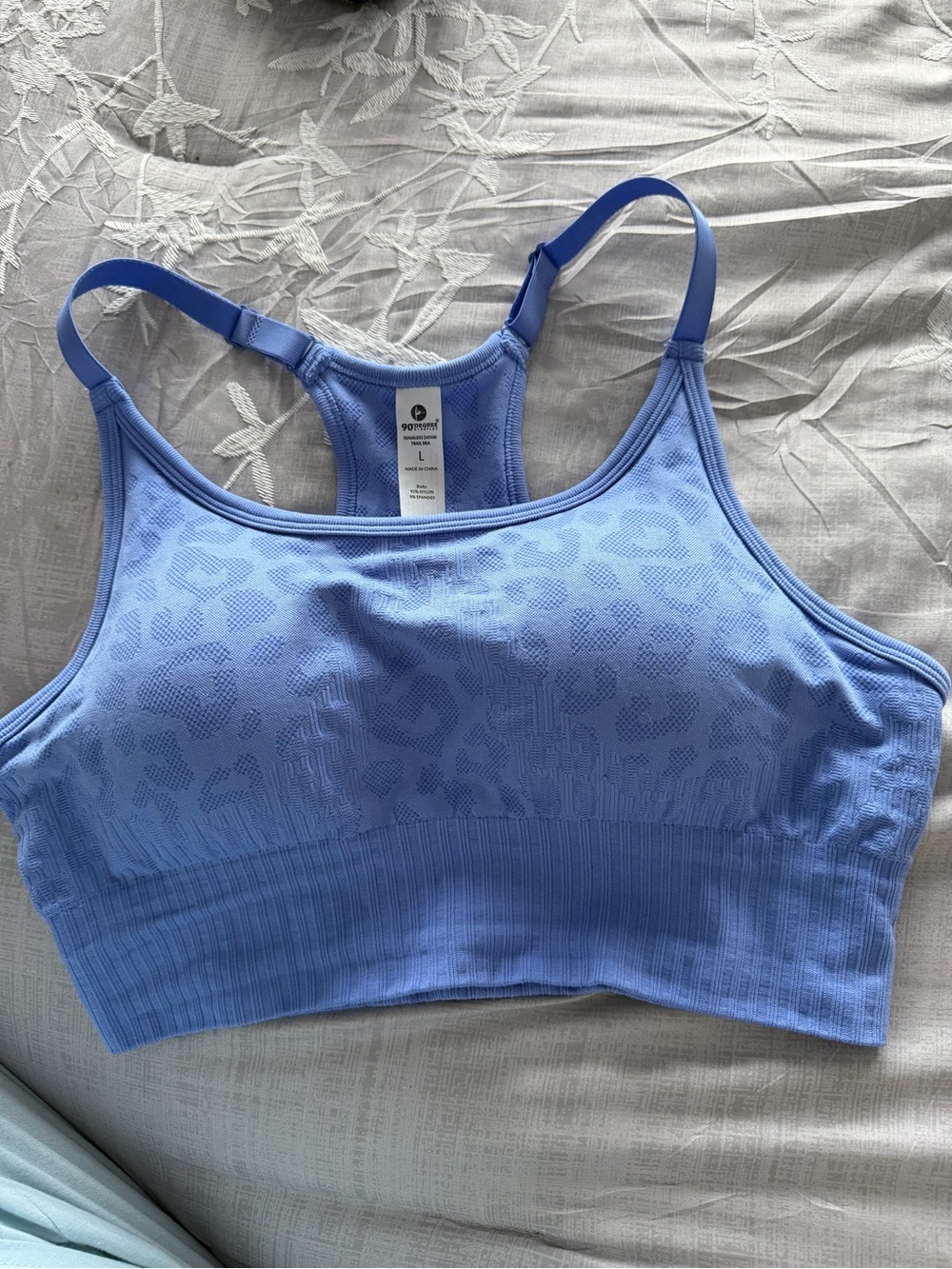 90 Degree By Reflex Light Blue Racerback Sports Bralette